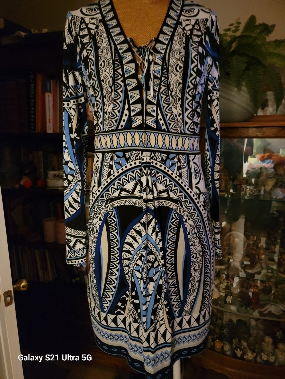 Hale Bob Blue and Black Geometric Long Sleeve, Lined.